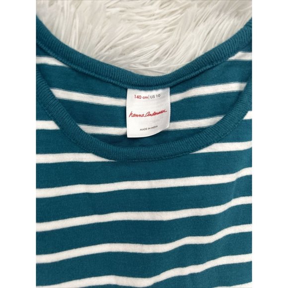 HANNA ANDERSSON 140 Cotton Long sleeve DRESS Unicorn Teal Sz 10 - Picture 3 of 5